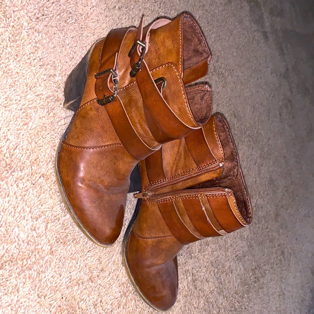 Brown Leather Ankle Booties w/ Heel